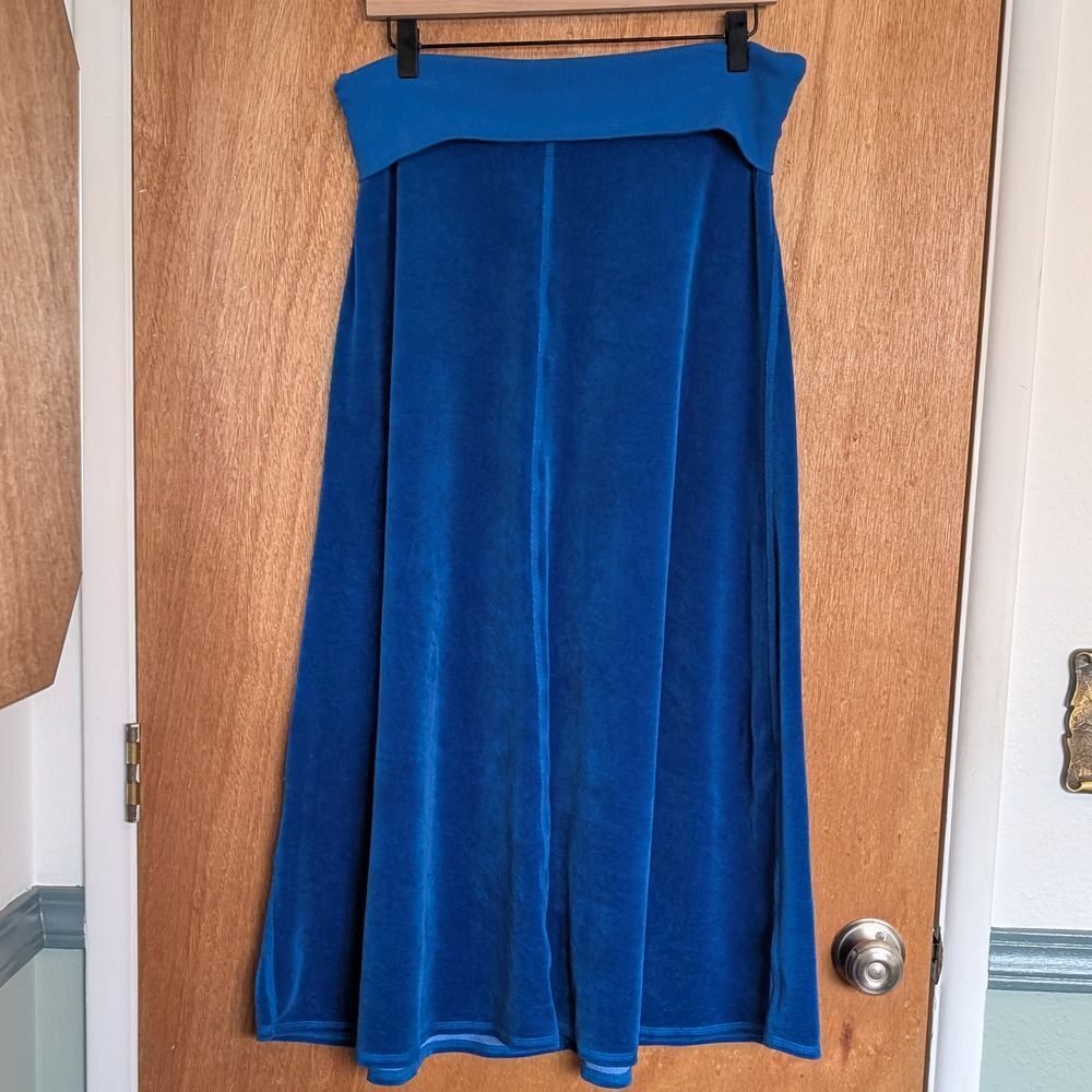 Hard Tail Vintage Rare Royal Blue A-Line Maxi Skirt Fold Over Waist Velour Clean